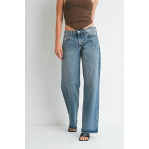 Low Rise Baggy Slouch Jeans blue Front | MILK MONEY milkmoney.co | cute clothes for women. womens online clothing. trendy online clothing stores. womens casual clothing online. trendy clothes online. trendy women's clothing online. ladies online clothing stores. trendy women's clothing stores. cute female clothes.