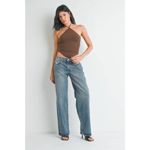 Low Rise Baggy Slouch Jeans blue front | MILK MONEY milkmoney.co | cute clothes for women. womens online clothing. trendy online clothing stores. womens casual clothing online. trendy clothes online. trendy women's clothing online. ladies online clothing stores. trendy women's clothing stores. cute female clothes.