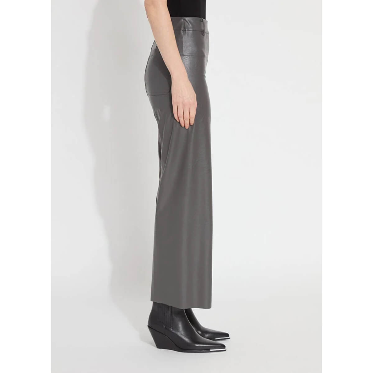 Lysse Vegan Leather Wide Leg Pant grey side | MILK MONEY milkmoney.co | cute clothes for women. womens online clothing. trendy online clothing stores. womens casual clothing online. trendy clothes online. trendy women's clothing online. ladies online clothing stores. trendy women's clothing stores. cute female clothes.
