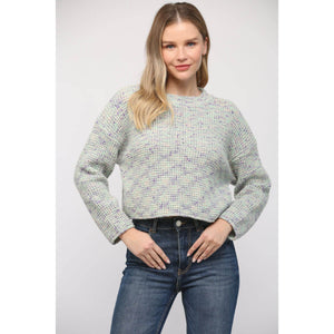 Marled Yarn Waffled Knit Sweater sage front | MILK MONEY milkmoney.co | cute sweaters for women, cute knit sweaters, cute pullover sweaters