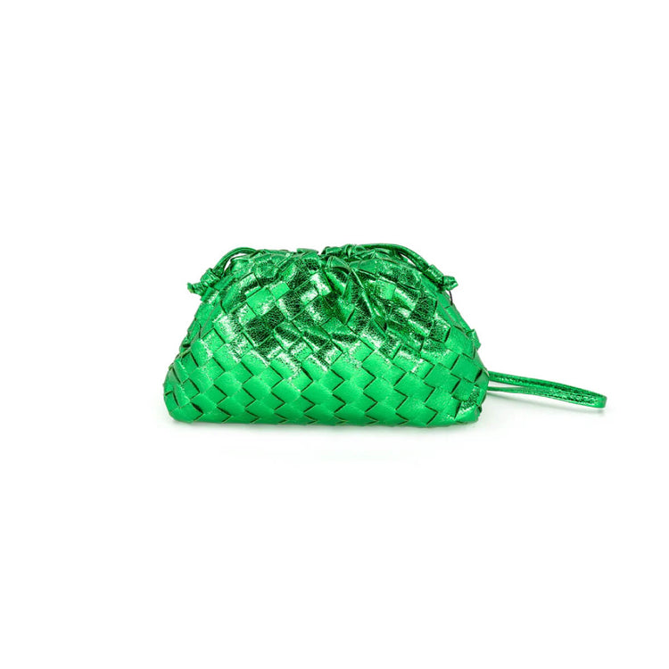 Metallic Braided Faux Leather Clutch Bag  green front | MILK MONEY milkmoney.co | women's accessories. cute accessories. trendy accessories. cute accessories for girls. ladies accessories. women's fashion accessories. 
