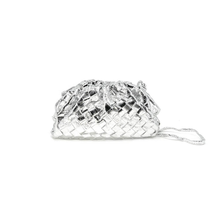 Metallic Braided Faux Leather Clutch Bag  silver front | MILK MONEY milkmoney.co | women's accessories. cute accessories. trendy accessories. cute accessories for girls. ladies accessories. women's fashion accessories. 
