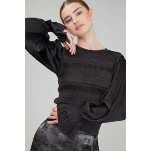 Metallic Sweater Shirt Combo Top  black front | MILK MONEY milkmoney.co | cute tops for women. trendy tops for women. cute blouses for women. stylish tops for women. pretty womens tops. 
