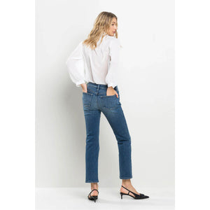 Mid Rise Ultra Stretch Slim Straight Jeans blue back  | MILK MONEY milkmoney.co | cute clothes for women. womens online clothing. trendy online clothing stores. womens casual clothing online. trendy clothes online. trendy women's clothing online. ladies online clothing stores. trendy women's clothing stores. cute female clothes.