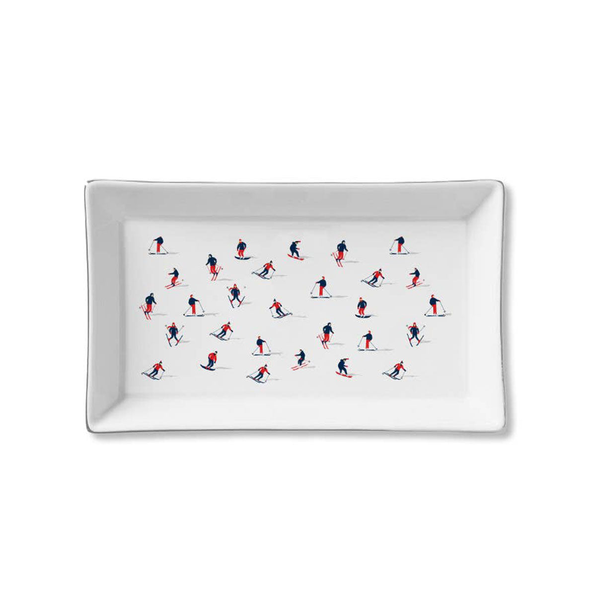 Mini Skiers Ceramic Tray white front