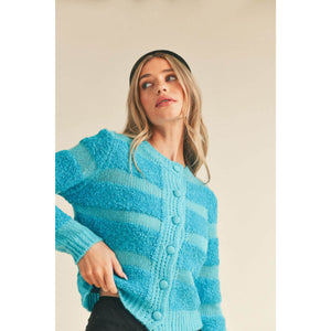 Mixed Knit Striped Sweater Cardigan teal | MILK MONEY milkmoney.co | cute sweaters for women, cute knit sweaters, cute pullover sweaters