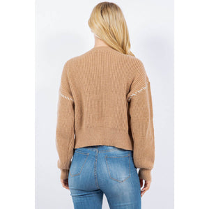Modern Fisherman's Cable Knit Sweater taupe back  | MILK MONEY milkmoney.co | cute clothes for women. womens online clothing. trendy online clothing stores. womens casual clothing online. trendy clothes online. trendy women's clothing online. ladies online clothing stores. trendy women's clothing stores. cute female clothes.