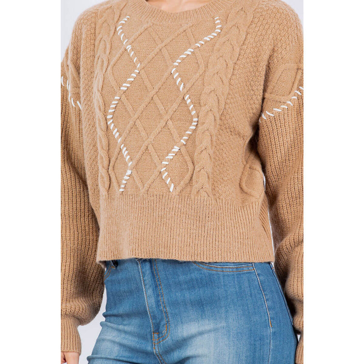 Modern Fisherman's Cable Knit Sweater taupe front | MILK MONEY milkmoney.co | cute clothes for women. womens online clothing. trendy online clothing stores. womens casual clothing online. trendy clothes online. trendy women's clothing online. ladies online clothing stores. trendy women's clothing stores. cute female clothes.