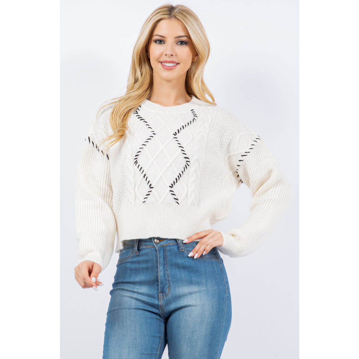Modern Fisherman's Cable Knit Sweater white front | MILK MONEY milkmoney.co | cute clothes for women. womens online clothing. trendy online clothing stores. womens casual clothing online. trendy clothes online. trendy women's clothing online. ladies online clothing stores. trendy women's clothing stores. cute female clothes.