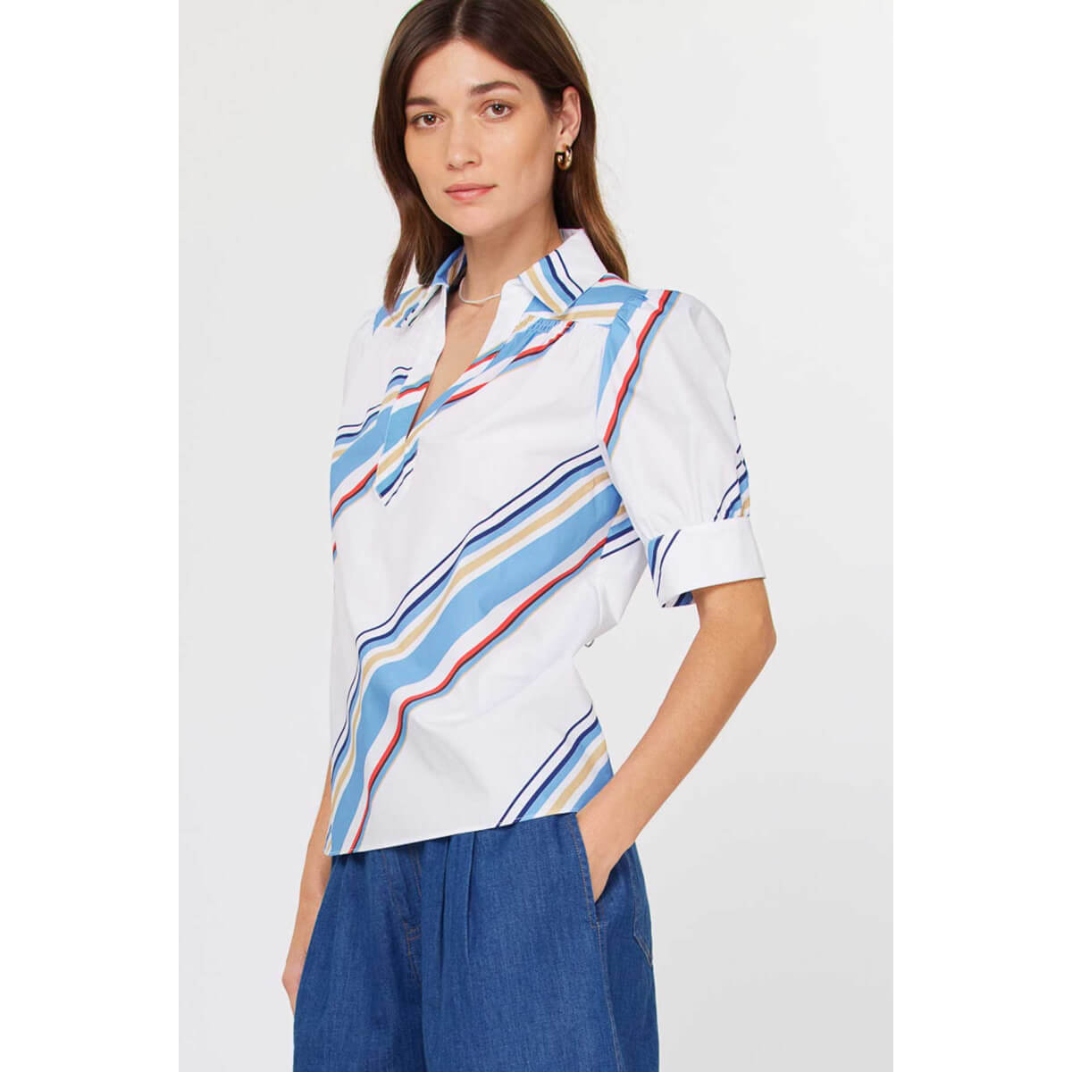 Multi Stripe Puff Sleeve Blouse