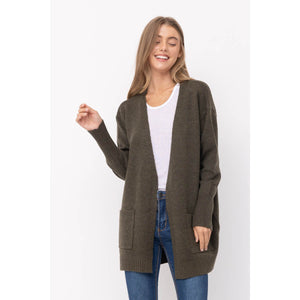 Open Front Long Cardigan olive front | MILK MONEY milkmoney.co | cute clothes for women. womens online clothing. trendy online clothing stores. womens casual clothing online. trendy clothes online. trendy women's clothing online. ladies online clothing stores. trendy women's clothing stores. cute female clothes.