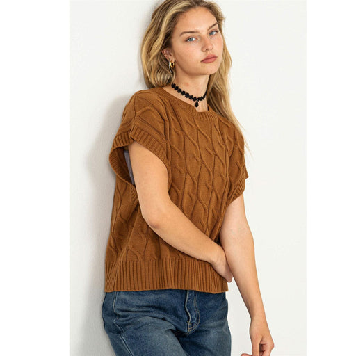 Oversized Cable Knit Sweater Vest brown front | MILK MONEY milkmoney.co | cute clothes for women. womens online clothing. trendy online clothing stores. womens casual clothing online. trendy clothes online. trendy women's clothing online. ladies online clothing stores. trendy women's clothing stores. cute female clothes.
