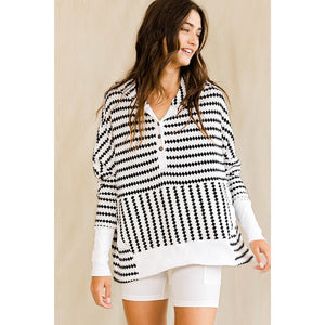 Oversized Stripe Button Up Hoodie white front | MILK MONEY milkmoney.co | cute clothes for women. womens online clothing. trendy online clothing stores. womens casual clothing online. trendy clothes online. trendy women's clothing online. ladies online clothing stores. trendy women's clothing stores. cute female clothes.