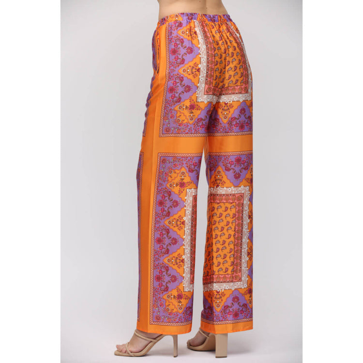 Paisley Handkerchief Print Wide Leg Pants  back  orange | MILK MONEY milkmoney.co | cute pants for women. cute trendy pants.