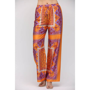 Paisley Handkerchief Print Wide Leg Pants front orange | MILK MONEY milkmoney.co | cute pants for women. cute trendy pants.