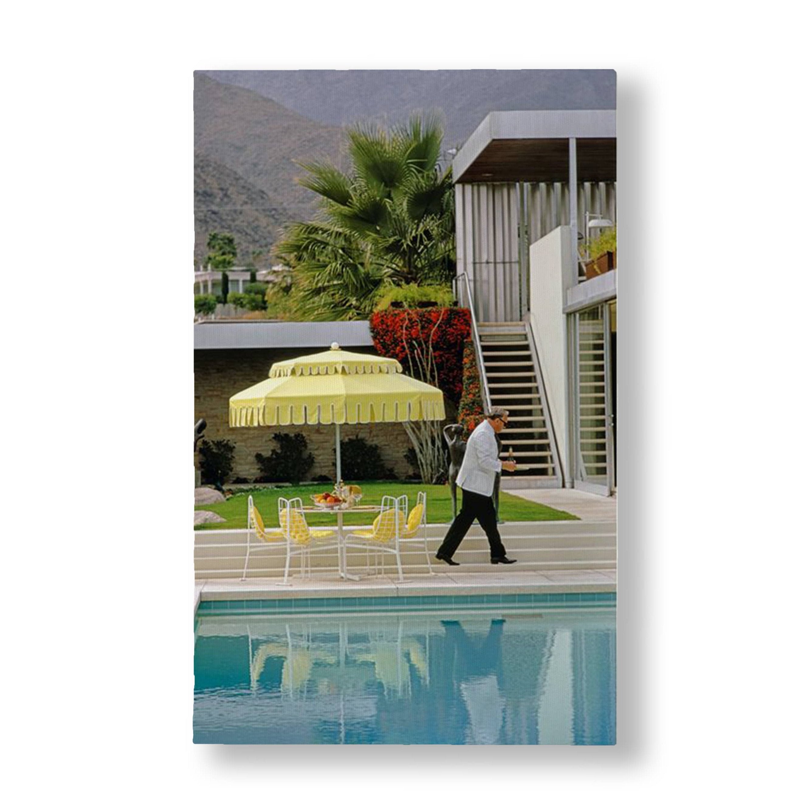 Palm Springs Poolside Waiter Photo Canvas Wall Art  front | MILK MONEY milkmoney.co | white elephant gift ideas, gift, mother's day gift ideas, white elephant gift, gift shops near me, cute home decor, mother's day gift, cute home accents, handmade in USA, elegant home decor