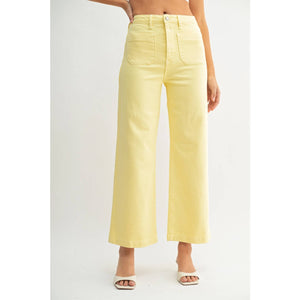 Patch Pocket Wide Leg Jeans  yellow front  | MILK MONEY milkmoney.co | cute clothes for women. womens online clothing. trendy online clothing stores. womens casual clothing online. trendy clothes online. trendy women's clothing online. ladies online clothing stores. trendy women's clothing stores. cute female clothes.