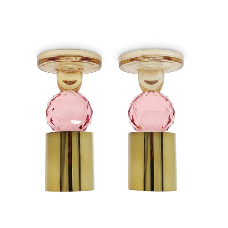 Pink Cut Crystal Candlesticks gold front set | MILK MONEY milkmoney.co | 	Home decor online, Modern home decor, Luxury home furnishings, Best home decor, Home accessories for sale, Living room furniture sets, Kitchen decor ideas, Wall art for home, Bathroom accessories, Vintage home decor, Minimalist home decor
