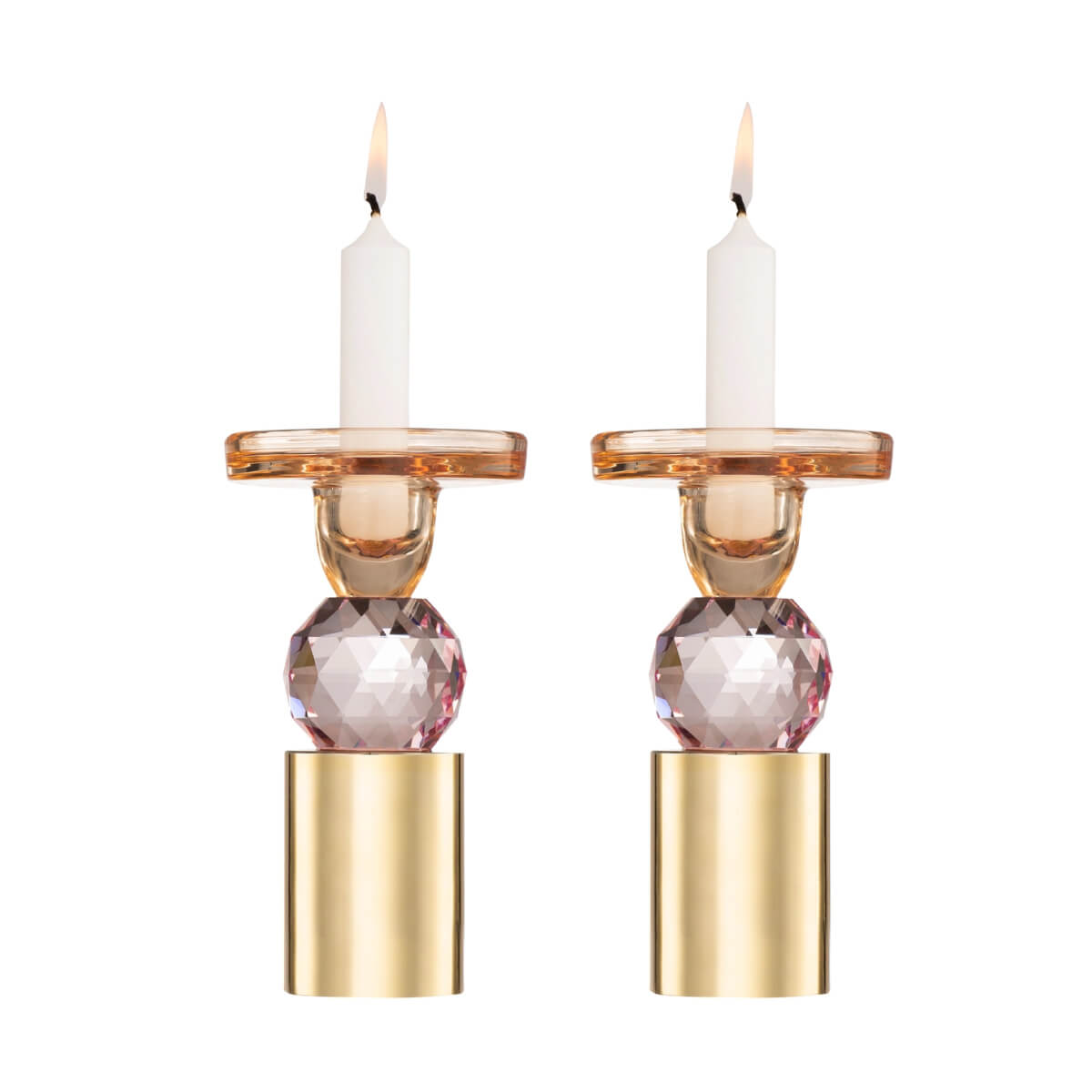 Pink Cut Crystal Candlesticks gold front | MILK MONEY milkmoney.co | 	Home decor online, Modern home decor, Luxury home furnishings, Best home decor, Home accessories for sale, Living room furniture sets, Kitchen decor ideas, Wall art for home, Bathroom accessories, Vintage home decor, Minimalist home decor
