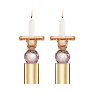 Pink Cut Crystal Candlesticks gold front | MILK MONEY milkmoney.co | 	Home decor online, Modern home decor, Luxury home furnishings, Best home decor, Home accessories for sale, Living room furniture sets, Kitchen decor ideas, Wall art for home, Bathroom accessories, Vintage home decor, Minimalist home decor
