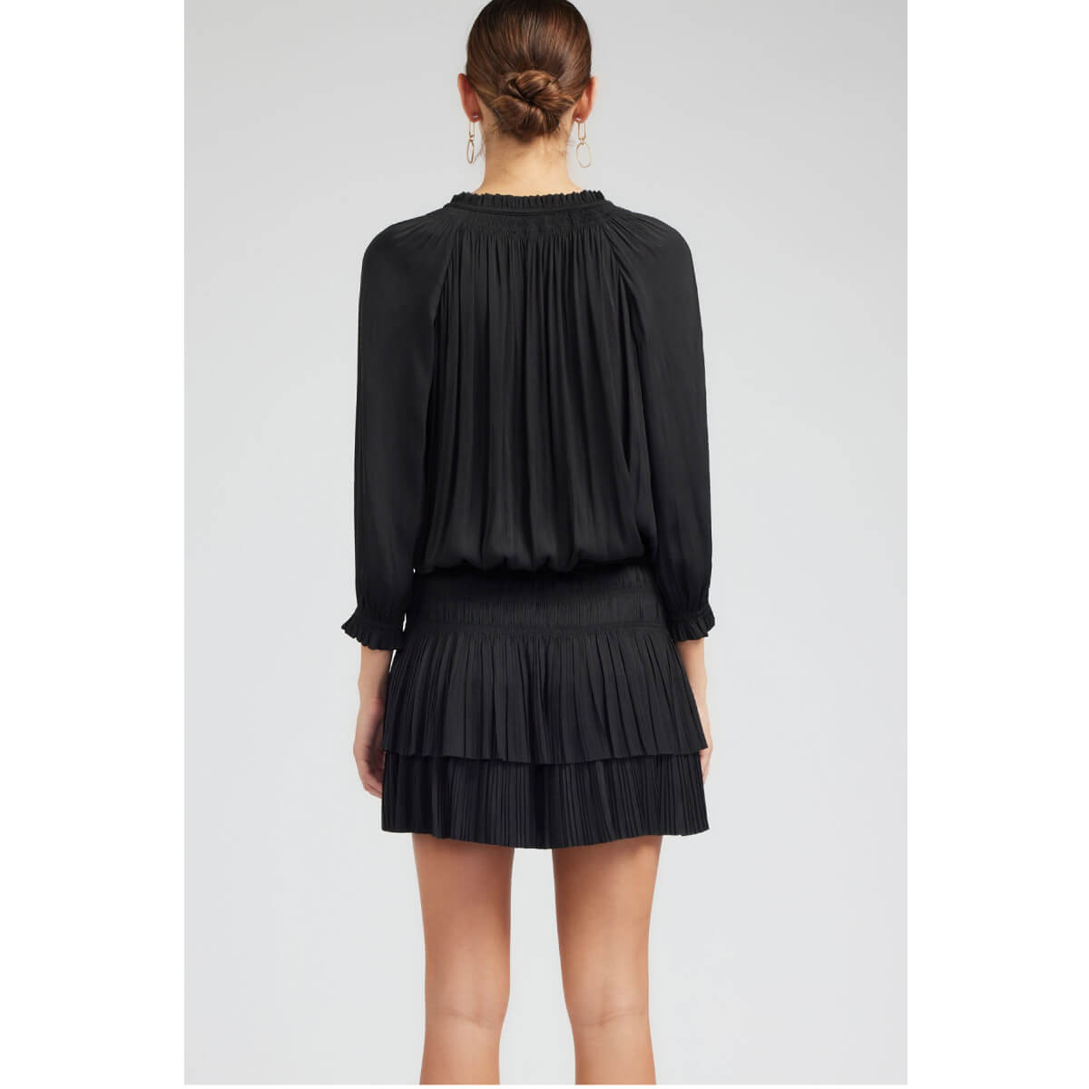 Pleated 3-Quarter Sleeve Mini Dress black back | MILK MONEY milkmoney.co | cute clothes for women. womens online clothing. trendy online clothing stores. womens casual clothing online. trendy clothes online. trendy women's clothing online. ladies online clothing stores. trendy women's clothing stores. cute female clothes.
