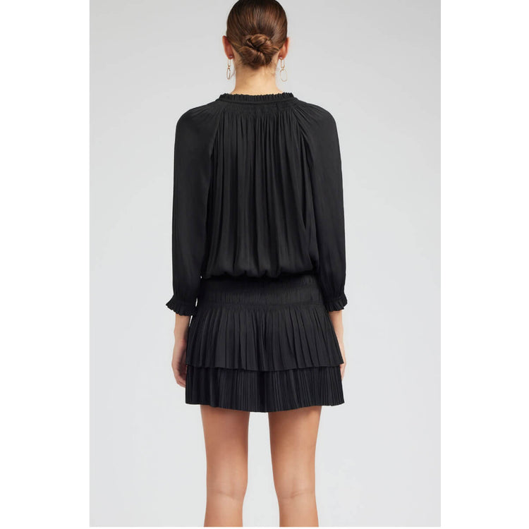 Pleated 3-Quarter Sleeve Mini Dress black back | MILK MONEY milkmoney.co | cute clothes for women. womens online clothing. trendy online clothing stores. womens casual clothing online. trendy clothes online. trendy women's clothing online. ladies online clothing stores. trendy women's clothing stores. cute female clothes.
