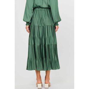 Pleated 3-Tiered Long Skirt green back | MILK MONEY milkmoney.co | cute clothes for women. womens online clothing. trendy online clothing stores. womens casual clothing online. trendy clothes online. trendy women's clothing online. ladies online clothing stores. trendy women's clothing stores. cute female clothes.
