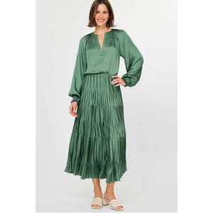 Pleated 3-Tiered Long Skirt green front | MILK MONEY milkmoney.co | cute clothes for women. womens online clothing. trendy online clothing stores. womens casual clothing online. trendy clothes online. trendy women's clothing online. ladies online clothing stores. trendy women's clothing stores. cute female clothes.
