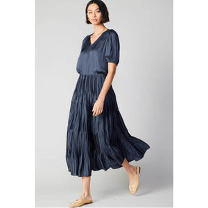 Pleated 3-Tiered Long Skirt navy side | MILK MONEY milkmoney.co | cute clothes for women. womens online clothing. trendy online clothing stores. womens casual clothing online. trendy clothes online. trendy women's clothing online. ladies online clothing stores. trendy women's clothing stores. cute female clothes.