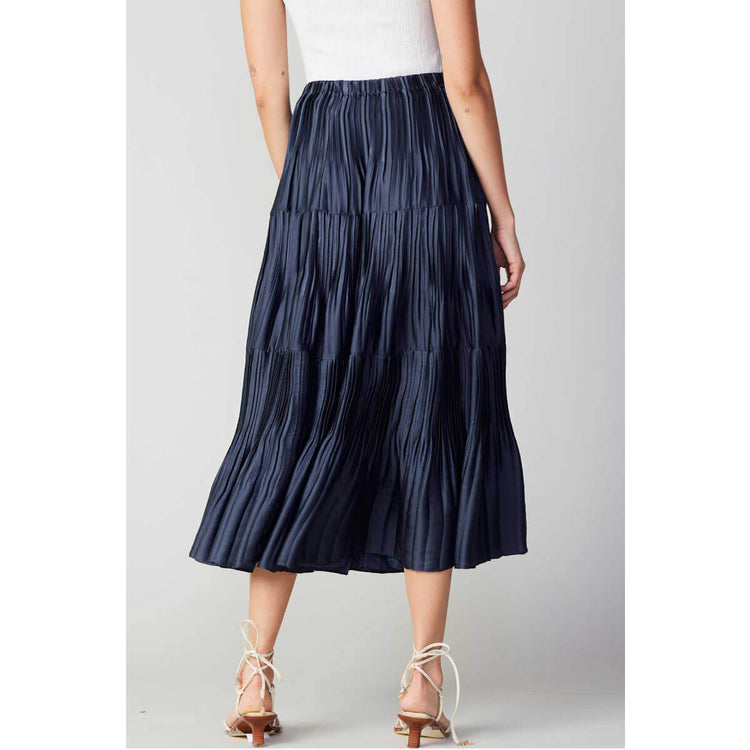 Pleated 3-Tiered Long Skirt navy back | MILK MONEY milkmoney.co | cute clothes for women. womens online clothing. trendy online clothing stores. womens casual clothing online. trendy clothes online. trendy women's clothing online. ladies online clothing stores. trendy women's clothing stores. cute female clothes.