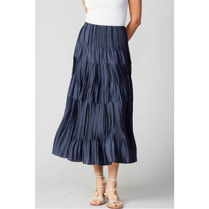 Pleated 3-Tiered Long Skirt navy front | MILK MONEY milkmoney.co | cute clothes for women. womens online clothing. trendy online clothing stores. womens casual clothing online. trendy clothes online. trendy women's clothing online. ladies online clothing stores. trendy women's clothing stores. cute female clothes.