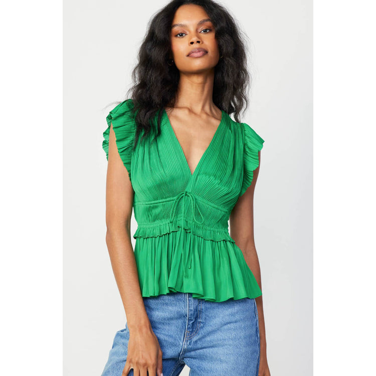 Pleated Peplum V-Neck Blouse green front | MILK MONEY milkmoney.co | cute tops for women. trendy tops for women. cute blouses for women. stylish tops for women. pretty womens tops.