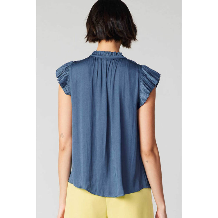 Pleated Short Sleeve Blouse dusty blue back | MILK MONEY milkmoney.co | cute tops for women. trendy tops for women. cute blouses for women. stylish tops for women. pretty womens tops.