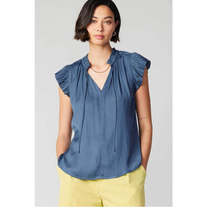 Pleated Short Sleeve Blouse dusty blue front | MILK MONEY milkmoney.co | cute tops for women. trendy tops for women. cute blouses for women. stylish tops for women. pretty womens tops.