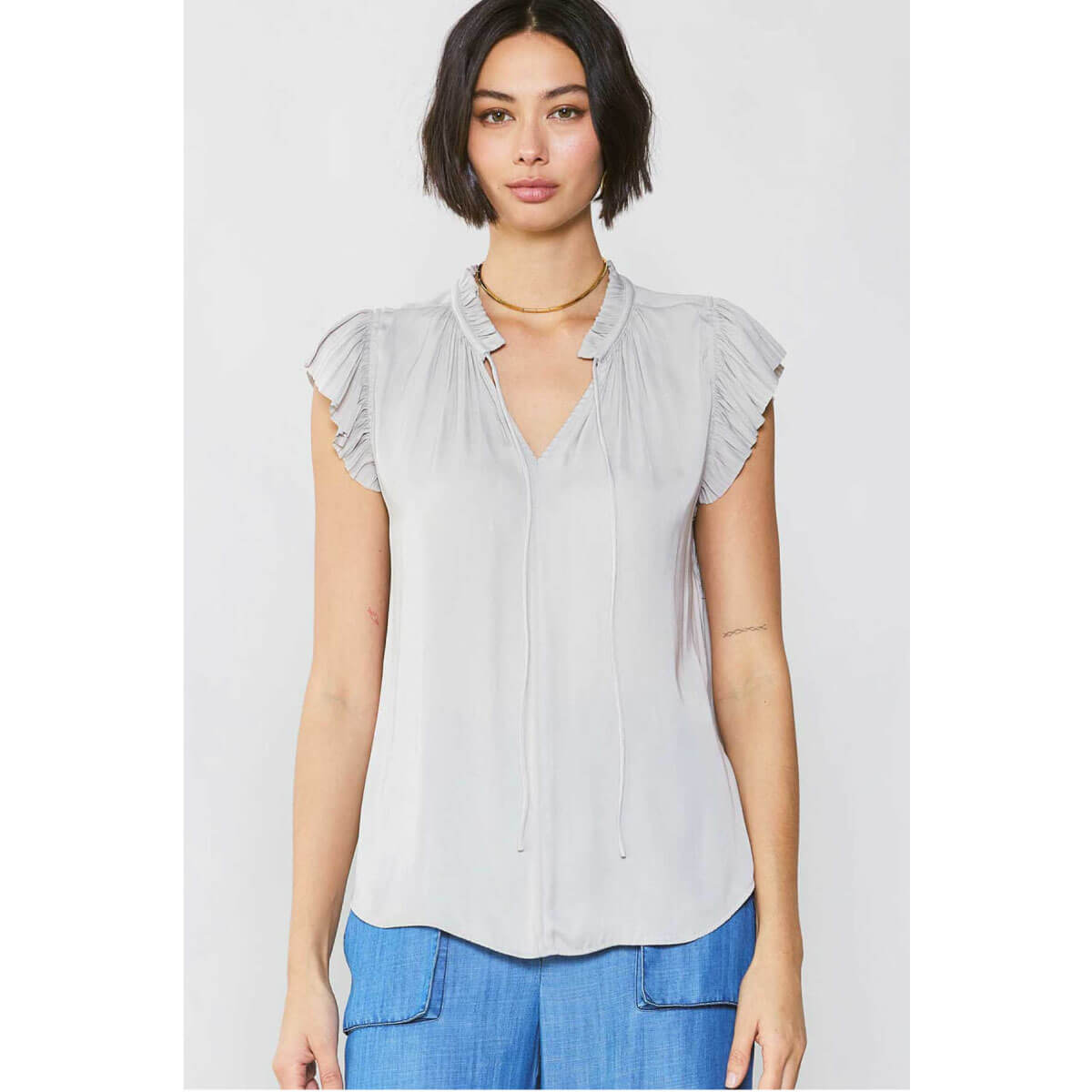 Pleated Short Sleeve Blouse grey  front | MILK MONEY milkmoney.co | cute tops for women. trendy tops for women. cute blouses for women. stylish tops for women. pretty womens tops.