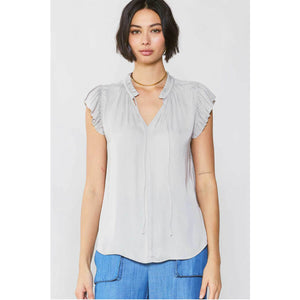 Pleated Short Sleeve Blouse grey  front | MILK MONEY milkmoney.co | cute tops for women. trendy tops for women. cute blouses for women. stylish tops for women. pretty womens tops.