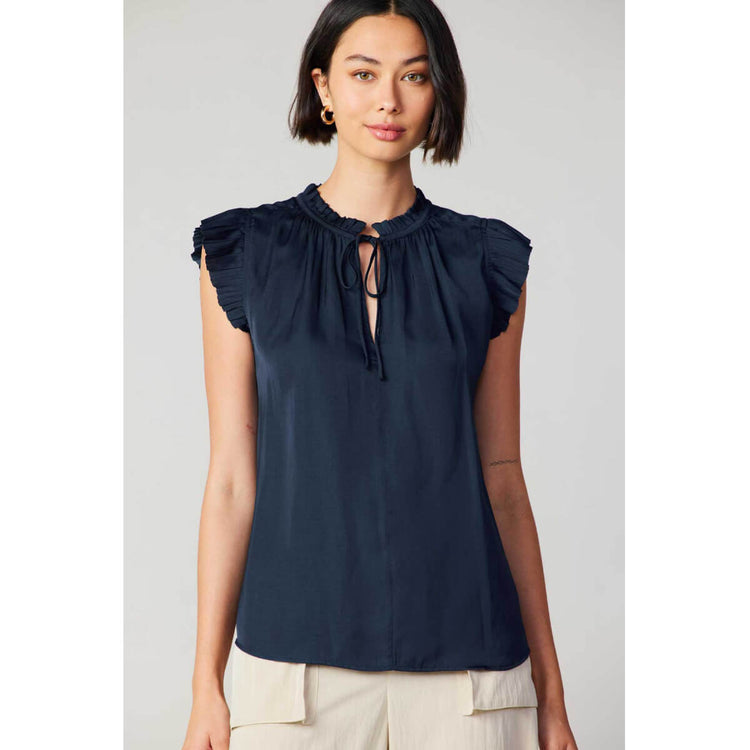 Pleated Short Sleeve Blouse navy front | MILK MONEY milkmoney.co | cute tops for women. trendy tops for women. cute blouses for women. stylish tops for women. pretty womens tops.