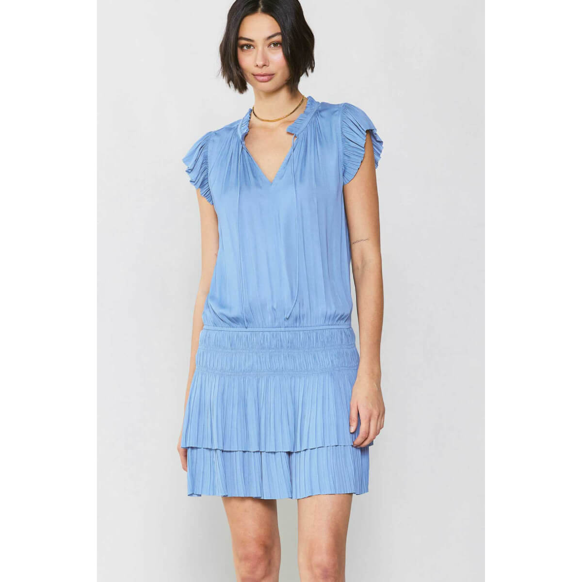 Pleated Skirt Mini Dress blue front | MILK MONEY milkmoney.co | cute clothes for women. womens online clothing. trendy online clothing stores. womens casual clothing online. trendy clothes online. trendy women's clothing online. ladies online clothing stores. trendy women's clothing stores. cute female clothes.