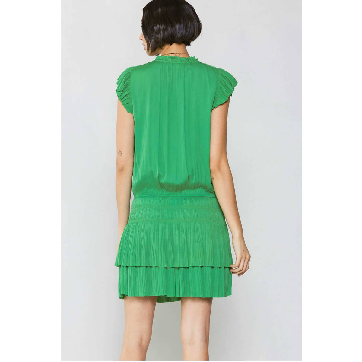 Pleated Skirt Mini Dress green back  | MILK MONEY milkmoney.co | cute clothes for women. womens online clothing. trendy online clothing stores. womens casual clothing online. trendy clothes online. trendy women's clothing online. ladies online clothing stores. trendy women's clothing stores. cute female clothes.