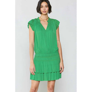 Pleated Skirt Mini Dress green front | MILK MONEY milkmoney.co | cute clothes for women. womens online clothing. trendy online clothing stores. womens casual clothing online. trendy clothes online. trendy women's clothing online. ladies online clothing stores. trendy women's clothing stores. cute female clothes.