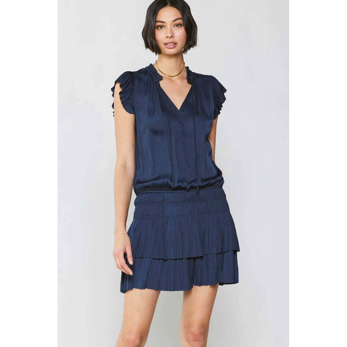 Pleated Skirt Mini Dress navy front | MILK MONEY milkmoney.co | cute clothes for women. womens online clothing. trendy online clothing stores. womens casual clothing online. trendy clothes online. trendy women's clothing online. ladies online clothing stores. trendy women's clothing stores. cute female clothes.