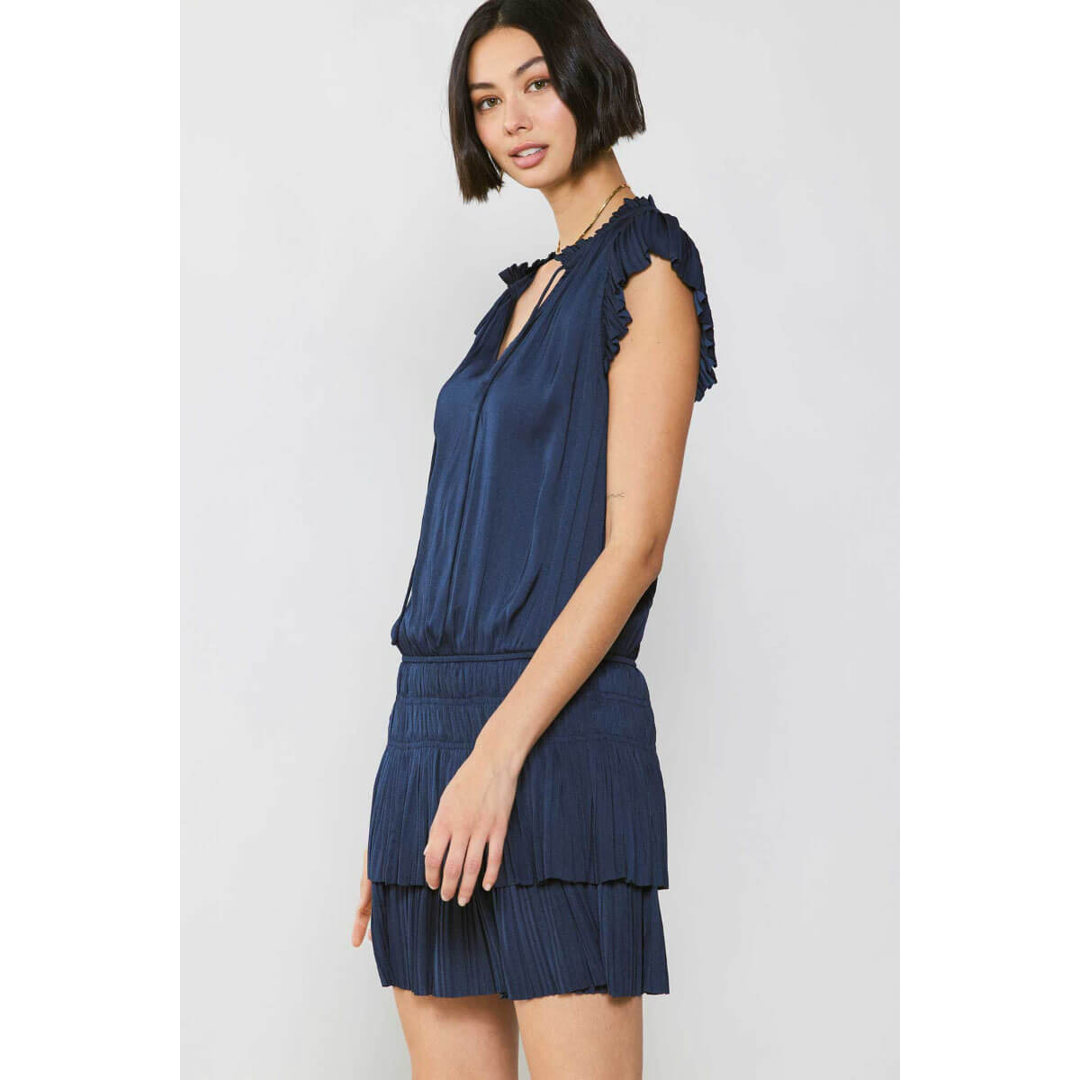 Pleated Skirt Mini Dress navy side | MILK MONEY milkmoney.co | cute clothes for women. womens online clothing. trendy online clothing stores. womens casual clothing online. trendy clothes online. trendy women's clothing online. ladies online clothing stores. trendy women's clothing stores. cute female clothes