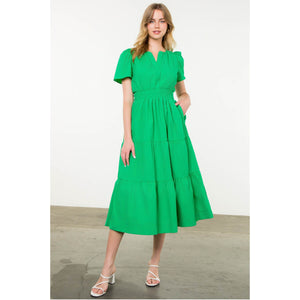 Poplin Tiered Maxi Dress green front | MILK MONEY milkmoney.co | cute clothes for women. womens online clothing. trendy online clothing stores. womens casual clothing online. trendy clothes online. trendy women's clothing online. ladies online clothing stores. trendy women's clothing stores. cute female clothes.
