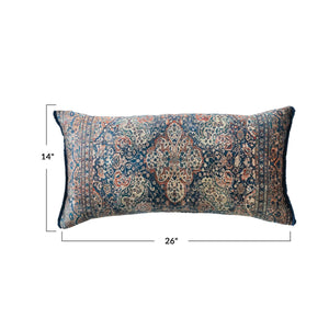 Printed Velvet Lumbar Pillow w/ Fringe front blue | MILK MONEY milkmoney.co | 	Home decor online, Modern home decor, Luxury home furnishings, Best home decor, Home accessories for sale, Living room furniture sets, Kitchen decor ideas, Wall art for home, Bathroom accessories, Vintage home decor, Minimalist home decor
