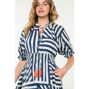 Puff Sleeve Striped Tiered Dress blue front  | MILK MONEY milkmoney.co | cute clothes for women. womens online clothing. trendy online clothing stores. womens casual clothing online. trendy clothes online. trendy women's clothing online. ladies online clothing stores. trendy women's clothing stores. cute female clothes.
