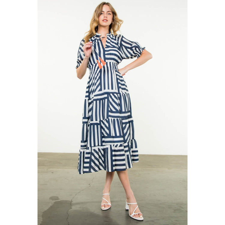 
Puff Sleeve Striped Tiered Dress blue front  | MILK MONEY milkmoney.co | cute clothes for women. womens online clothing. trendy online clothing stores. womens casual clothing online. trendy clothes online. trendy women's clothing online. ladies online clothing stores. trendy women's clothing stores. cute female clothes.
