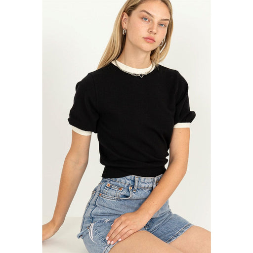 Puff Sleeve Tee Shirt black front | MILK MONEY milkmoney.co | cute clothes for women. womens online clothing. trendy online clothing stores. womens casual clothing online. trendy clothes online. trendy women's clothing online. ladies online clothing stores. trendy women's clothing stores. cute female clothes.