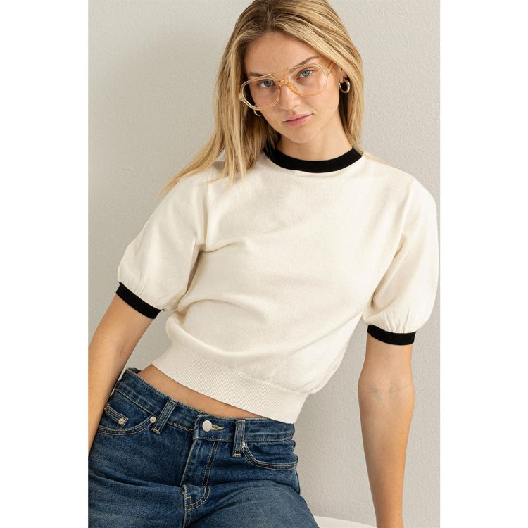Puff Sleeve Tee Shirt white front | MILK MONEY milkmoney.co | cute clothes for women. womens online clothing. trendy online clothing stores. womens casual clothing online. trendy clothes online. trendy women's clothing online. ladies online clothing stores. trendy women's clothing stores. cute female clothes.