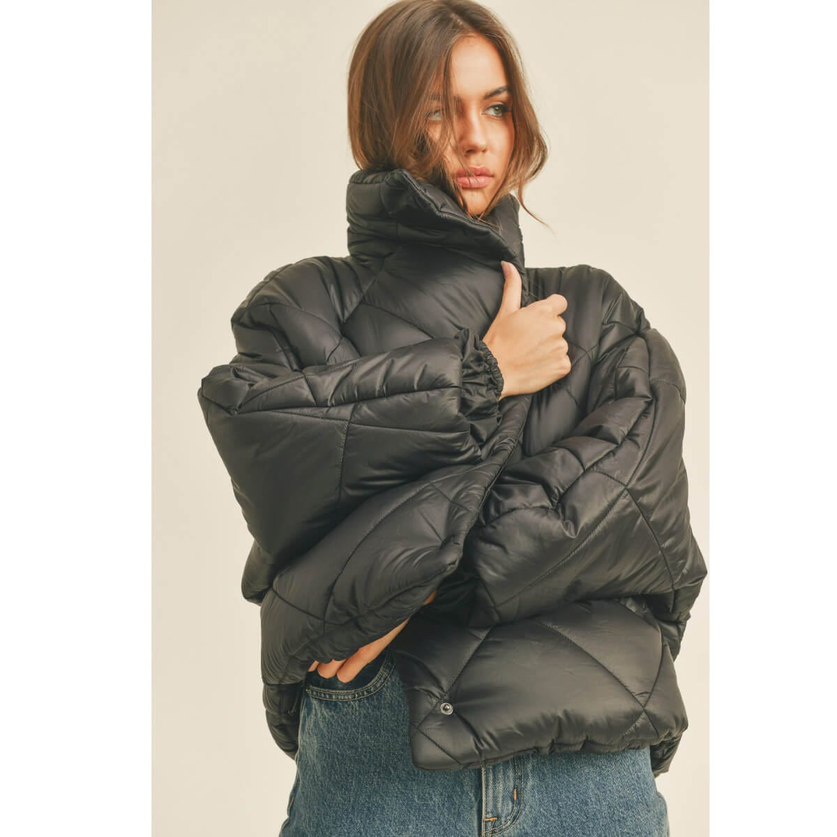 Quilted Nylon Jacket black front | MILK MONEY milkmoney.co | cute jackets for women. cute coats. cool jackets for women. stylish jackets for women. trendy jackets for women. trendy womens coats.