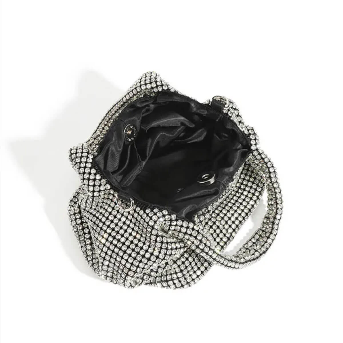 Rhinestone Basket Bag silver inside | MILK MONEY milkmoney.co | women's accessories. cute accessories. trendy accessories. cute accessories for girls. ladies accessories. women's fashion accessories.